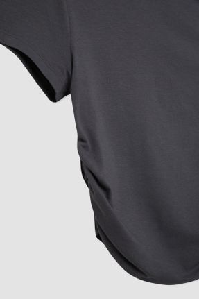 تی شرت طوسی زنانه یقه گرد Fitted کد 831698126