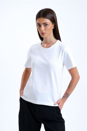 تی شرت سفید زنانه اسلیم فیت یقه گرد بیسیک کد 742733946