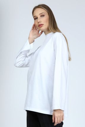 تی شرت سفید زنانه پنبه (نخی) یقه گرد اورسایز تکی بیسیک کد 50793114