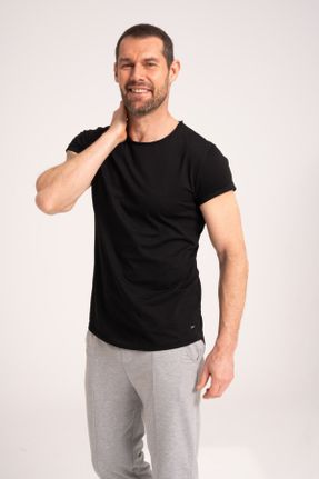 تی شرت مشکی مردانه پنبه (نخی) یقه گرد رگولار تکی بیسیک کد 128541027
