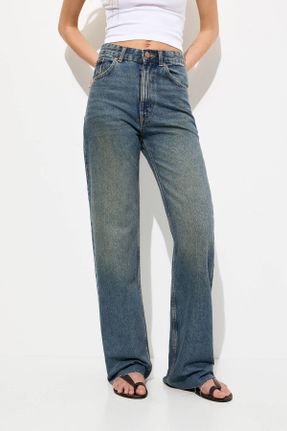 شلوار جین آبی زنانه پاچه گشاد فاق بلند کد 835486230