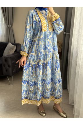 لباس آبی زنانه اورسایز بافتنی ویسکون کد 835496070