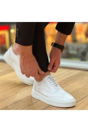 کفش کژوال سفید مردانه چرم طبیعی پاشنه کوتاه ( 4 - 1 cm ) پاشنه ساده کد 299143946