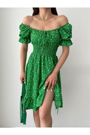 لباس سبز زنانه بافتنی گلوژ آستین-کوتاه کد 823325443