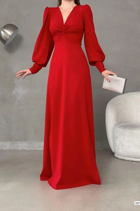 لباس قرمز زنانه بافتنی کرپ بند دار کد 810052937