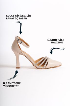 کفش مجلسی بژ زنانه چرم مصنوعی پاشنه نازک پاشنه متوسط ( 5 - 9 cm ) کد 823514519