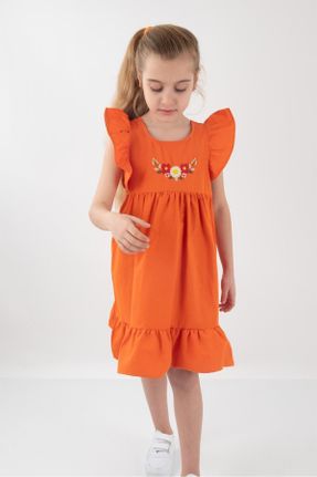 لباس نارنجی بچه گانه بافتنی طرح گلدار راحت بند دار کد 819897870