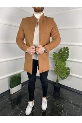پالتو پشمی قهوه ای مردانه تنگ MİX CLOTHES - کد 763409395
