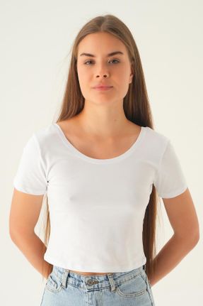 تی شرت سفید زنانه یقه U کد 825451310