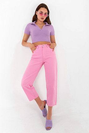 شلوار جین سایز بزرگ صورتی زنانه پاچه لوله تفنگی Darkly Jeans - کد 307583399