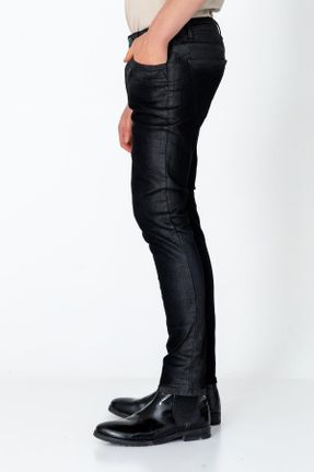 شلوار جین مشکی مردانه پاچه تنگ پنبه (نخی) ساده کد 798187865