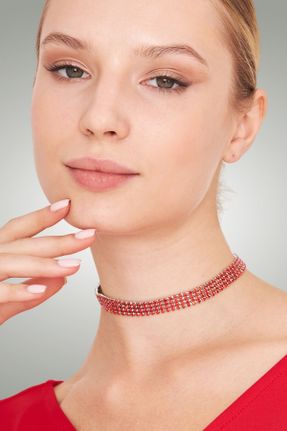 گردنبند جواهر قرمز زنانه روکش نقره کد 775776809