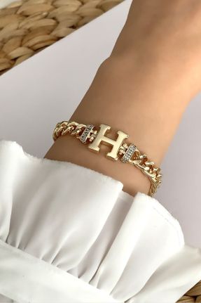 دستبند استیل طلائی زنانه فولاد ( استیل ) کد 121348644