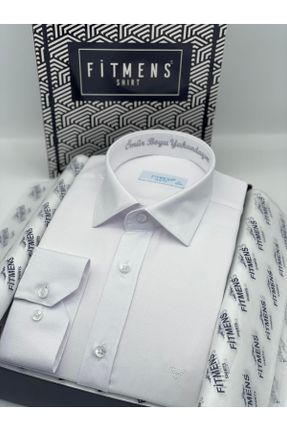 پیراهن سفید مردانه پنبه - پلی استر یقه نیمه ایتالیایی ریلکس کد 312174262