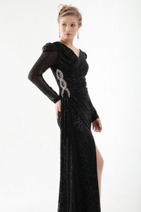 لباس مجلسی مشکی زنانه پلی استر آستین استاندارد رگولار یقه دوبل بدون آستر کد 790967311