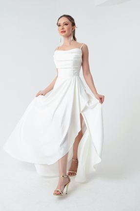 لباس مجلسی سفید زنانه پلی استر آستین استاندارد رگولار یقه هفت آستر دار کد 303568841