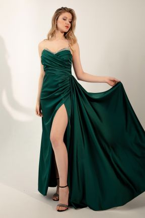 لباس مجلسی سبز زنانه پلی استر آستین استاندارد اسلیم فیت یقه قلب آستر دار کد 682399481