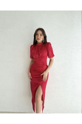 لباس قرمز زنانه بافتنی پلی استر فرم فیت آستین-کوتاه پارتی کد 763204675