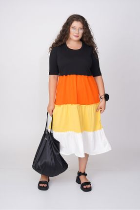 لباس نارنجی زنانه پنبه (نخی) سایز بزرگ پارچه کد 733610002