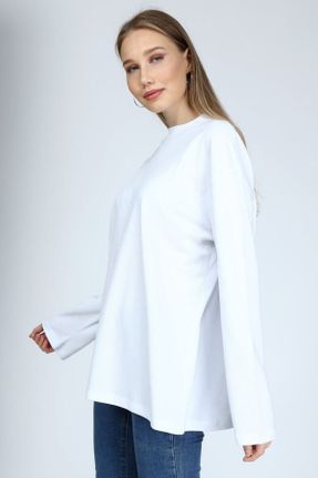 تی شرت سفید زنانه یقه گرد پنبه (نخی) اورسایز تکی بیسیک کد 51265044
