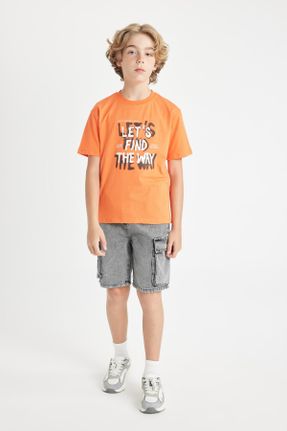 تی شرت نارنجی بچه گانه رگولار یقه گرد کد 835607442