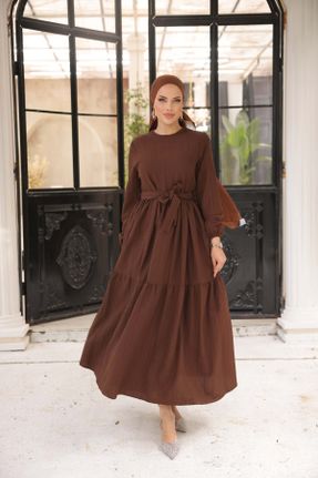 لباس قهوه ای زنانه بافتنی پلی استر رگولار آستین-بلند بیسیک کد 835635665