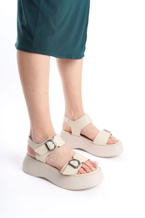 کفش پاشنه بلند پر بژ زنانه پاشنه متوسط ( 5 - 9 cm ) چرم مصنوعی پاشنه پر کد 816237374