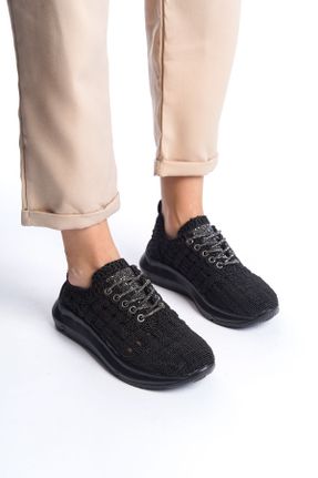 کفش اسنیکر مشکی زنانه بند دار پارچه نساجی کد 802500242