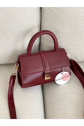 کیف دوشی زرشکی زنانه چرم مصنوعی BAGLOVİS - کد 830357525