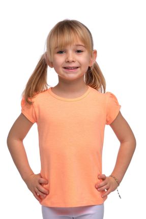 تی شرت نارنجی بچه گانه رگولار یقه گرد پنبه (نخی) تکی بیسیک کد 261681653
