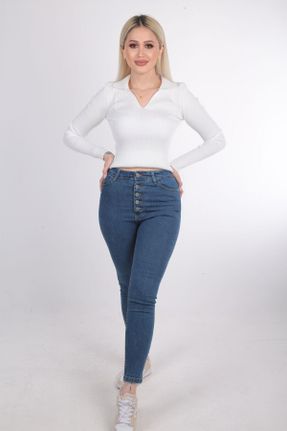 شلوار جین آبی زنانه پاچه تنگ فاق افتاده استاندارد کد 793588930