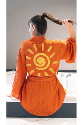 کیمونو نارنجی زنانه بافتنی کد 813269095
