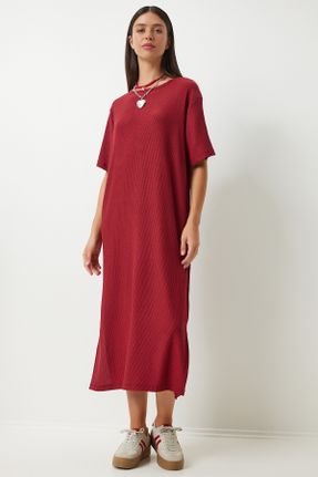 لباس زرشکی زنانه بافت پلی استر رگولار آستین-کوتاه کد 835503030
