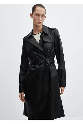 ترنچکت مشکی زنانه چرم مصنوعی MANGO - کد 824221503