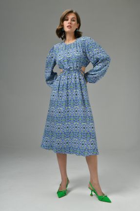 لباس آبی زنانه بافتنی ویسکون رگولار آستین-بلند کد 809542188