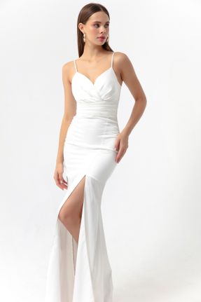 لباس مجلسی سفید زنانه پلی استر آستین استاندارد رگولار یقه دوبل آستر دار کد 755425028
