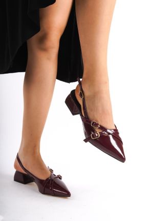 کفش پاشنه بلند کلاسیک زرشکی زنانه چرم مصنوعی پاشنه کوتاه ( 4 - 1 cm ) پاشنه ضخیم کد 830380523