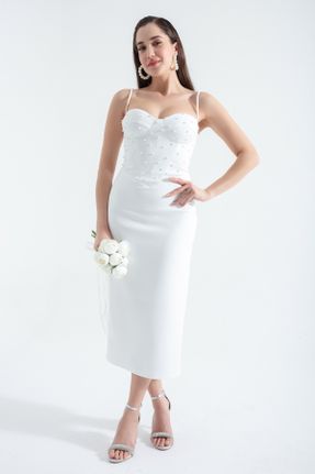 لباس مجلسی سفید زنانه پلی استر آستین استاندارد رگولار یقه گرد کد 802713334