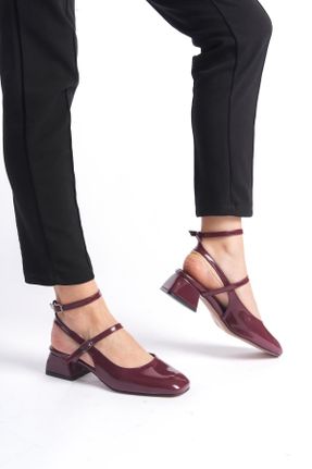 کفش پاشنه بلند کلاسیک زرشکی زنانه چرم مصنوعی پاشنه کوتاه ( 4 - 1 cm ) پاشنه ضخیم کد 805754193