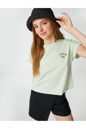 تی شرت سبز زنانه رگولار یقه گرد تکی کد 632897469