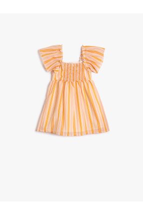لباس نارنجی بچه گانه بافتنی طرح گلدار رگولار آستین-کوتاه کد 747865946