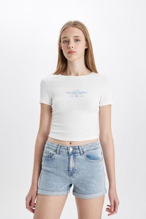 تی شرت سفید زنانه Fitted یقه گرد کد 828244152