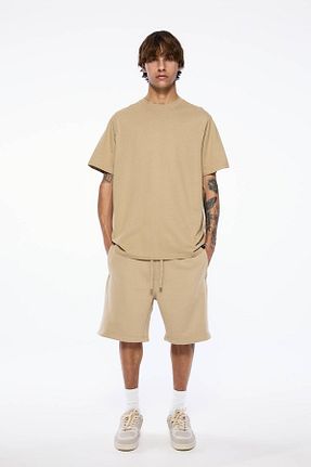 تیشرت بژ مردانه یقه دوچرخه Pull & Bear - کد 819589692