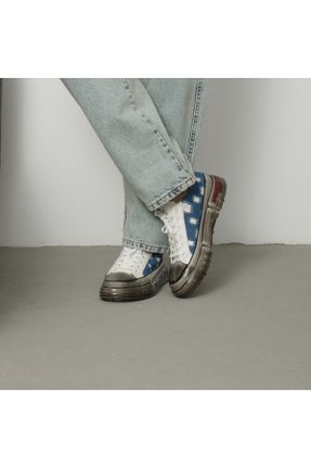 کفش اسنیکر آبی مردانه بند دار پارچه نساجی کد 832375983
