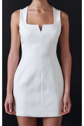 لباس مجلسی سفید زنانه پلی استر بدون آستین اسلیم فیت آستر دار کد 810843460