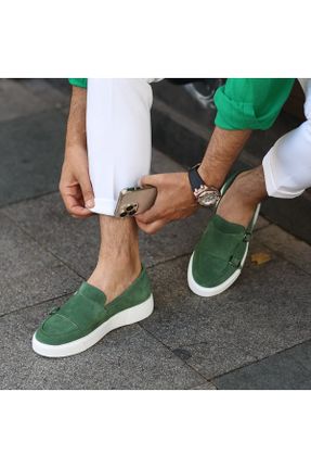 کفش کژوال سبز مردانه چرم طبیعی پاشنه کوتاه ( 4 - 1 cm ) پاشنه ساده کد 318413086