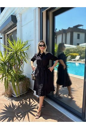 لباس مجلسی و فارغ التحصیلی مشکی زنانه کتان SOLİS MODA - کد 835634851