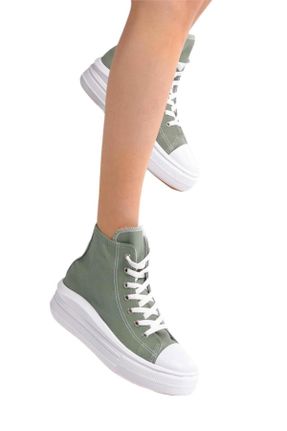 کفش اسنیکر سبز زنانه بند دار پارچه نساجی کد 809531522