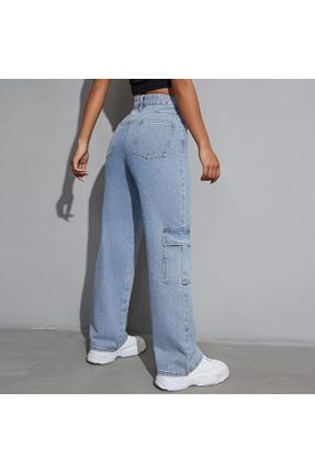 شلوار جین آبی زنانه پاچه گشاد فاق بلند کارگو پوشاک ورزشی بلند کد 832671221