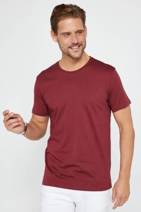 تی شرت زرشکی مردانه یقه گرد تکی طراحی کد 823674407